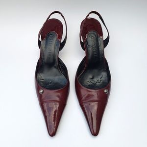Auth Chanel burgundy slingback 2" heels size 41